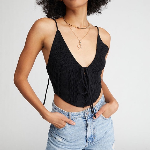 La Hearts Tops - 🖤LA Hearts Crochet Corset Top Black NWT